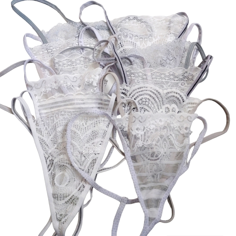 CHUNS Women's White Gray Lace Thong Bundle Size Large 12 For $25 NWOT